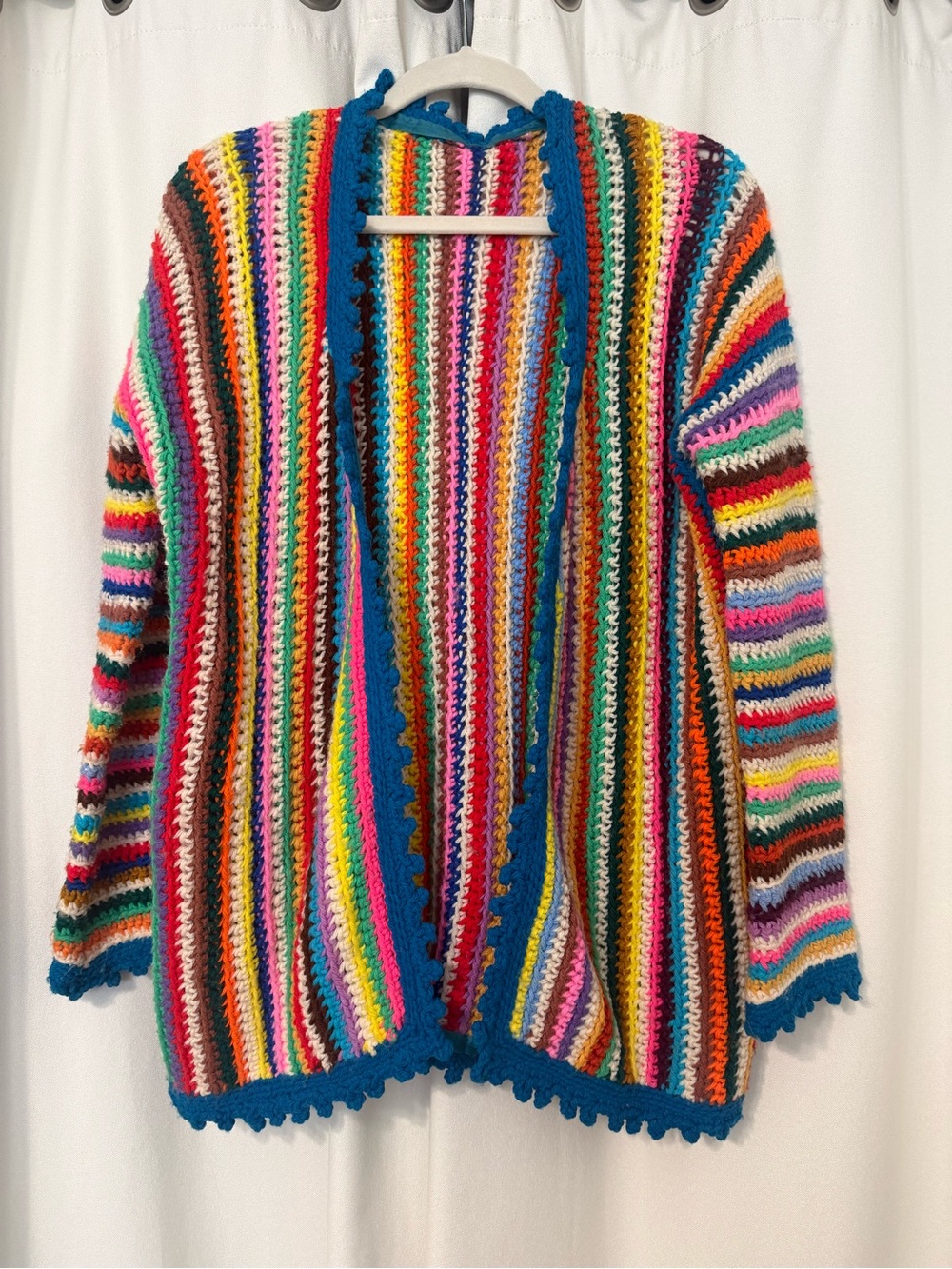 Vintage Handmade Knit Cardigan Sweater in Multi-Colors Small-Medium